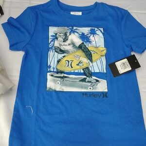 Hurley Kids Blue T-Shirt with Surfing Monkey Graphic